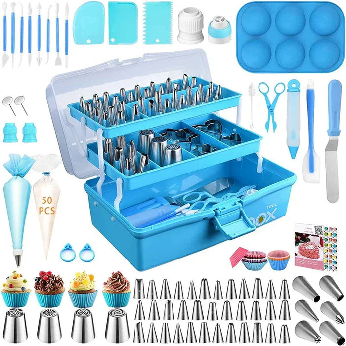 Carvallo MasterKit Tårta dekoration Set 236-delar | Spritspåsar & tyllar i rostfritt stål | Komplett set för bakentusiaster