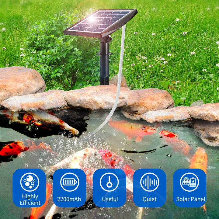 Carvallo Solarbetriven Syrepump med batteri | 6V 2W | För dammar och akvarier | Inkl. 2 luftstenar och 0,25 cm slang
