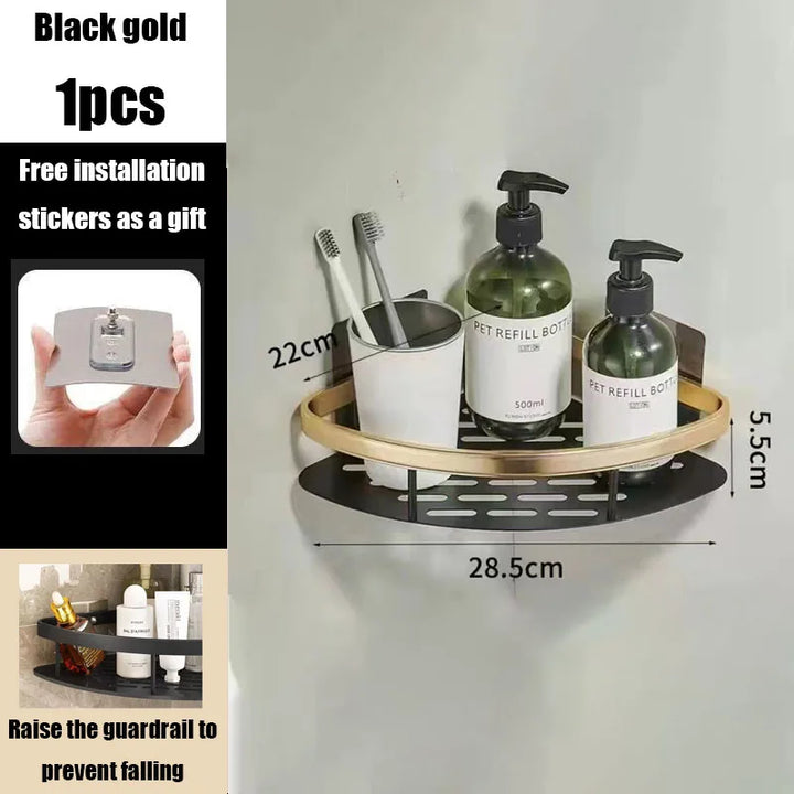Carvallo Pro | Hörnduschhylla utan borrning | Aluminium | Rostfritt &amp; Hållbart | Badrregal i Svart, Vitt, Silver eller Svart-Guld