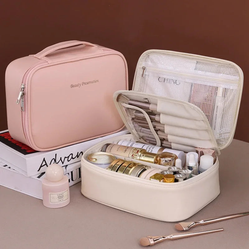 Carvallo kosmetikväska damer | Stor kapacitet | Vattenavvisande &amp; Lyxig | PU-läder