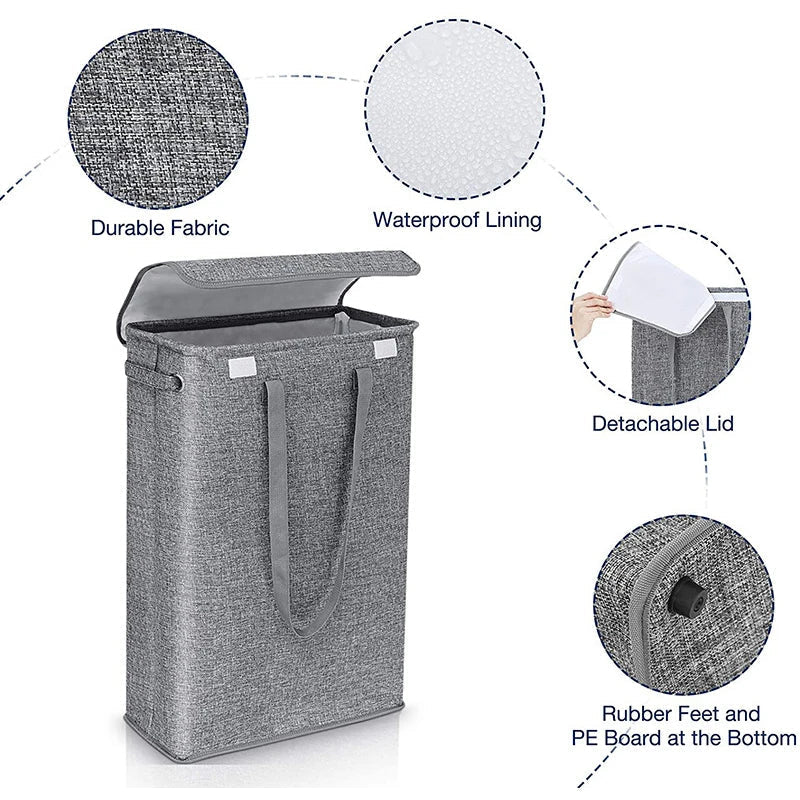 Carvallo Tvättkorg 45L | Smal &amp; Platsbesparande med Lock | Vattenavvisande &amp; Modernt Design | För Bad, Sovrum &amp; Hall
