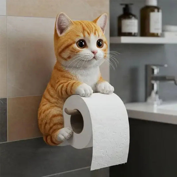 Väggmonterad toalettpappershållare med kattansikte — Söt dispenser i hartspapper för badrumsinredning