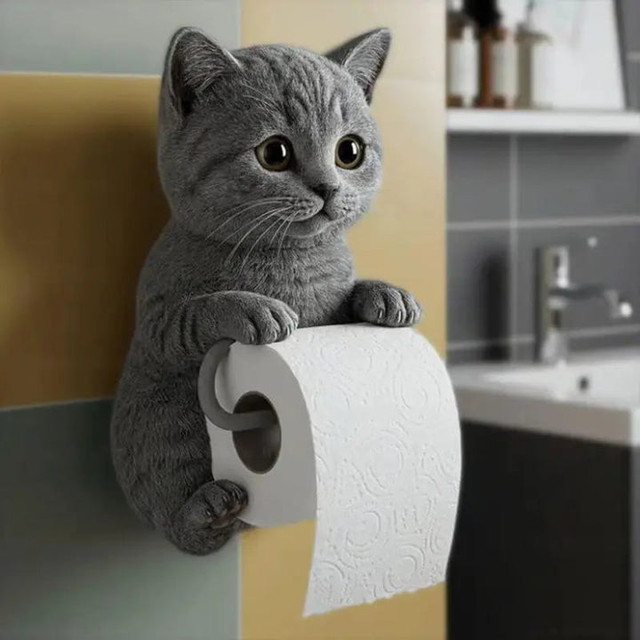 Väggmonterad toalettpappershållare med kattansikte — Söt dispenser i hartspapper för badrumsinredning