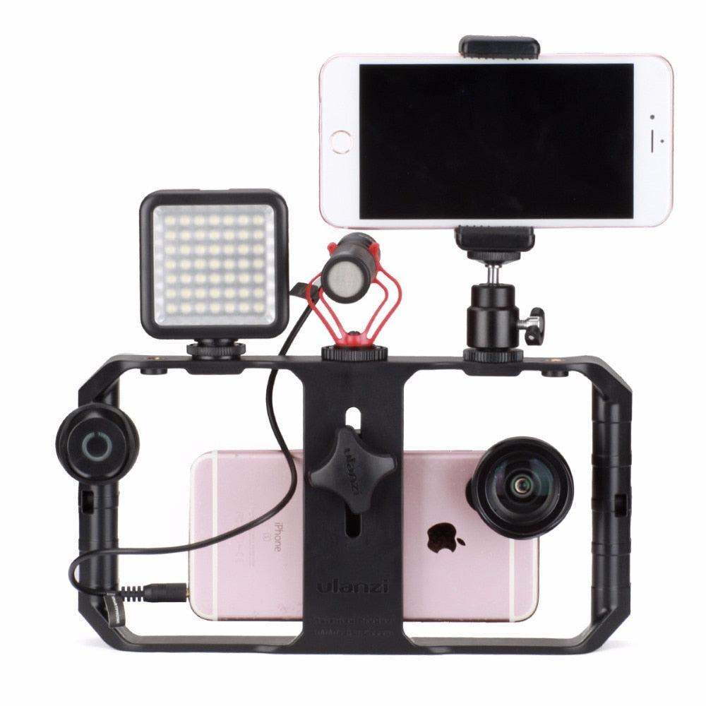Smartphone Video Rig Stabilizer med Ljus – Smidig Filminspelning &amp; Belysning för Mobil Filmning