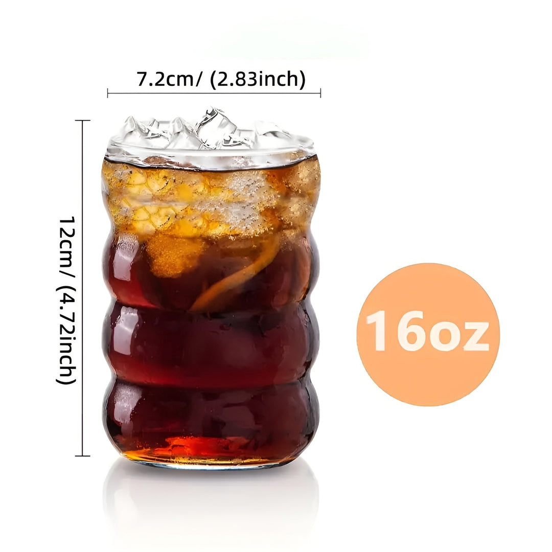 Ribbad glas med sugrör – 2 st Vågform, 450ml | Stiligt dricksglas för iskaffe, matcha &amp; juice
