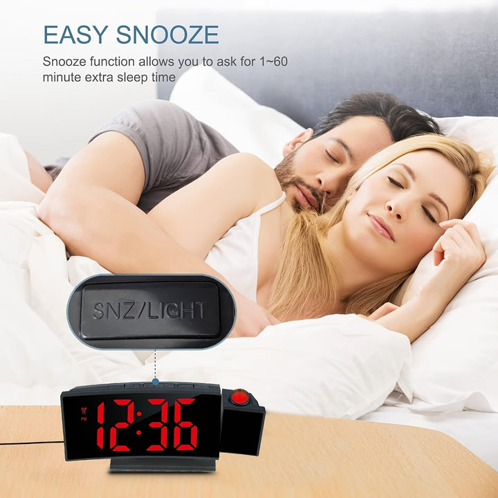 Digital projektionsväckarklocka – LED-display och snooze-funktion med justerbar ljusstyrka