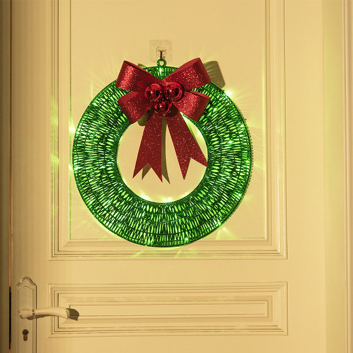 Julkrans med LED-ljus och rosett – 50 cm dörrkrans