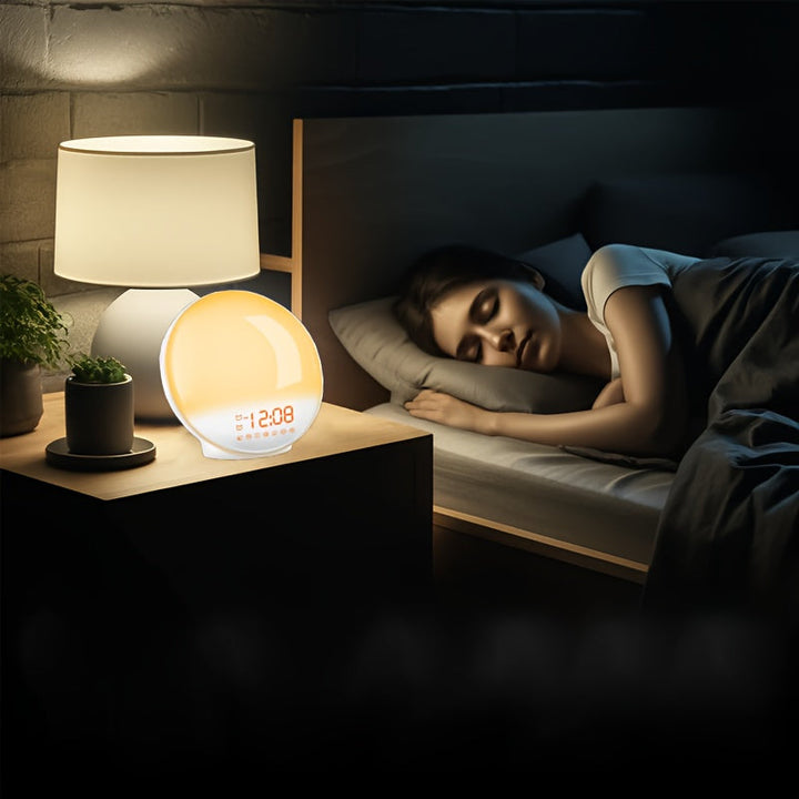 Halo Light Digital Alarmklocka – Soluppgång Alarmklocka med USB Ström och Dubbel Alarmfunktion