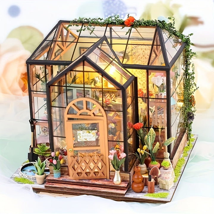 Miniatyr Växthus Bok Nook – DIY 3D Modell med LED-belysning