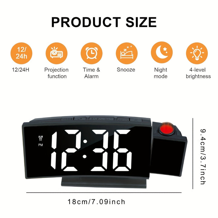 Digital projektionsväckarklocka – LED-display och snooze-funktion med justerbar ljusstyrka