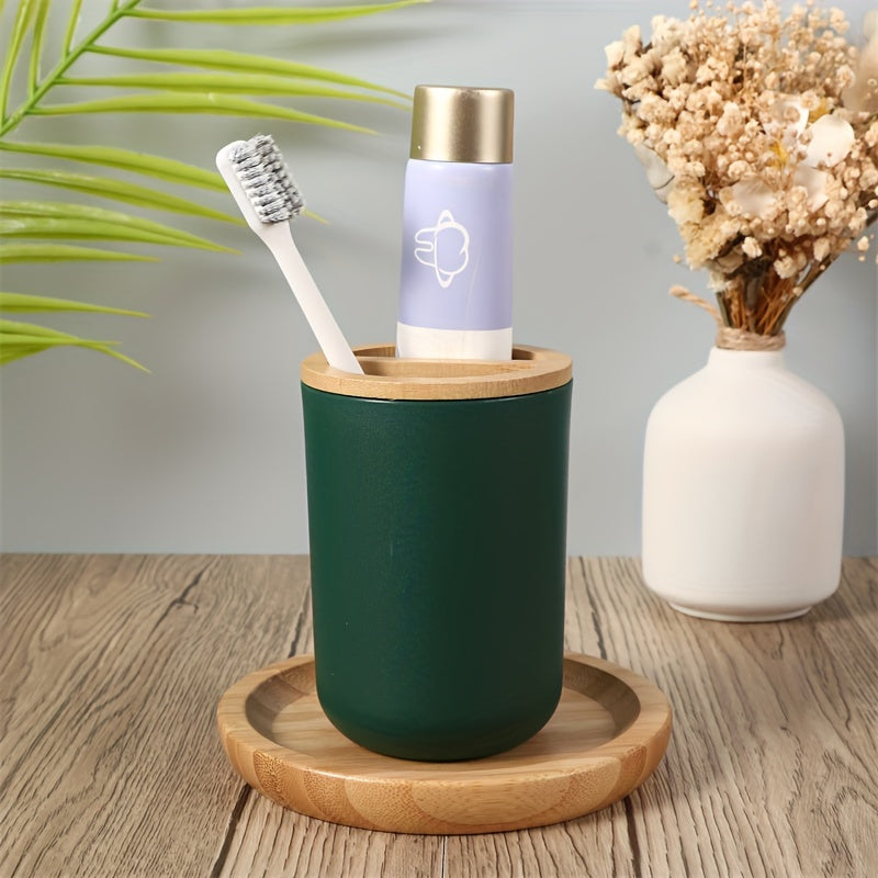 Badaccessoarer Set med Bambulock – 4-delars Set för Badrumsinredning
