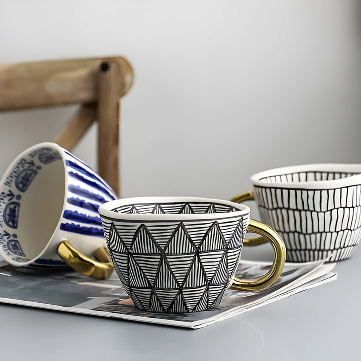 Keramikkopp med geometrisk design – Stilfull og moderne | Ideell for kaffe eller te
