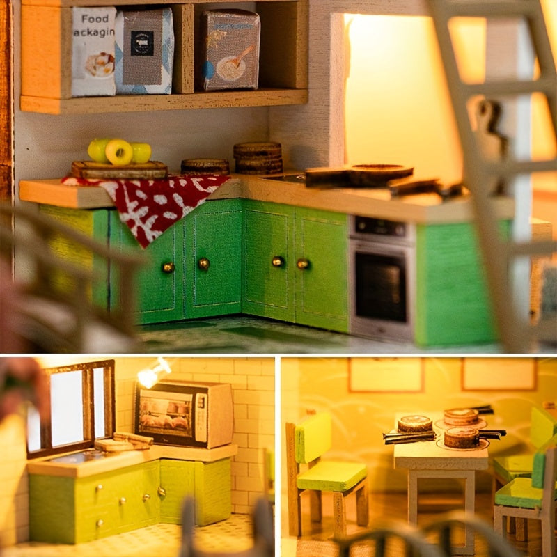 Miniatyr Villa 3D Pussel Kit – Handgjord Modell med LED-belysning och Detaljerad Interiör