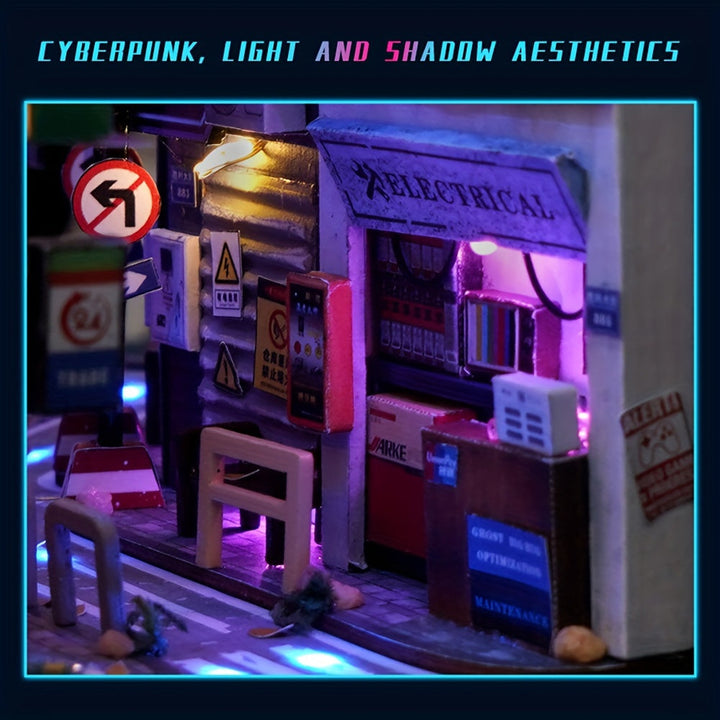 Cyberpunk DIY Stugkit – 3D Modell för Heminredning med Belysning