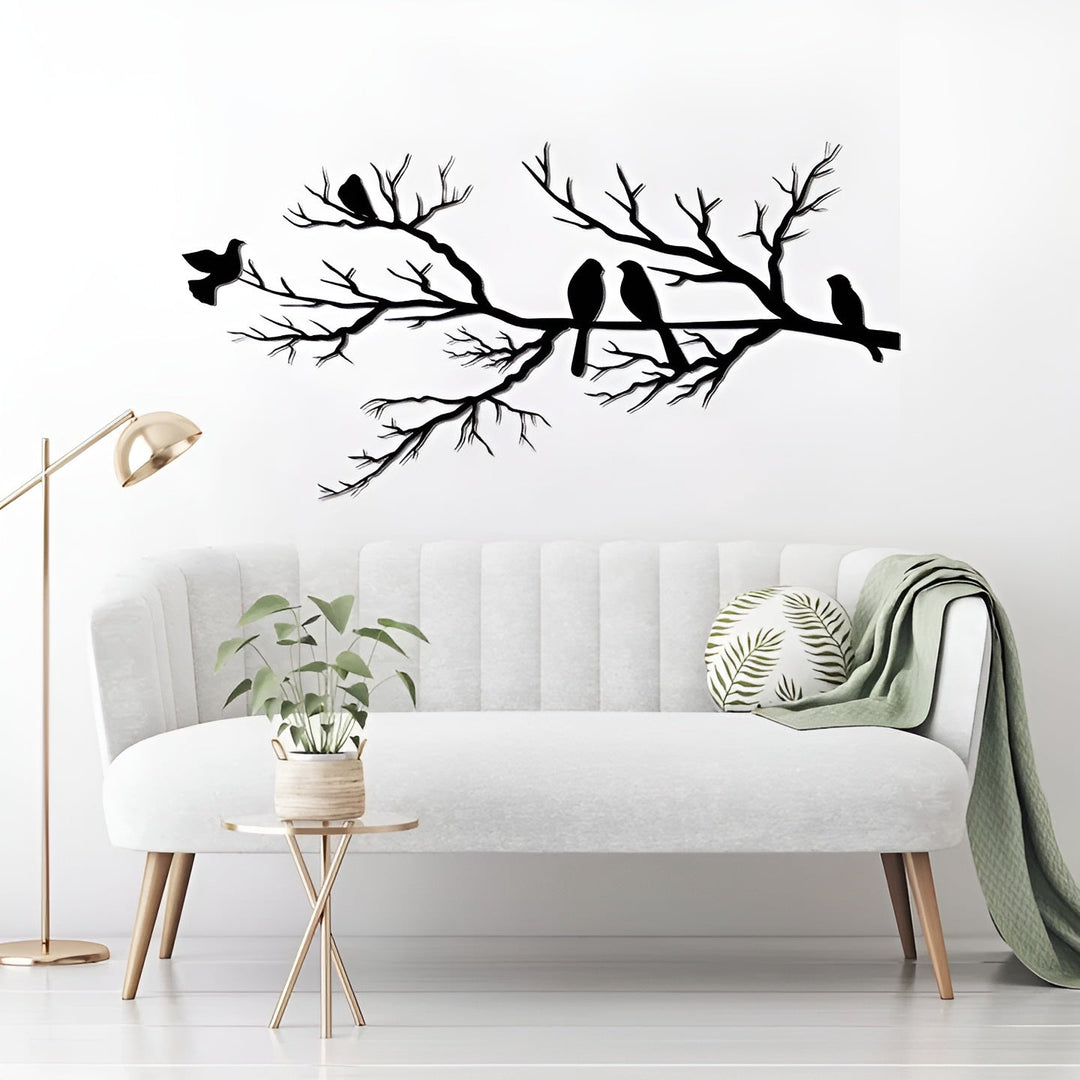 Metallväggdekor med fåglar på gren – Modernt &amp; Klassisk design för hemmet