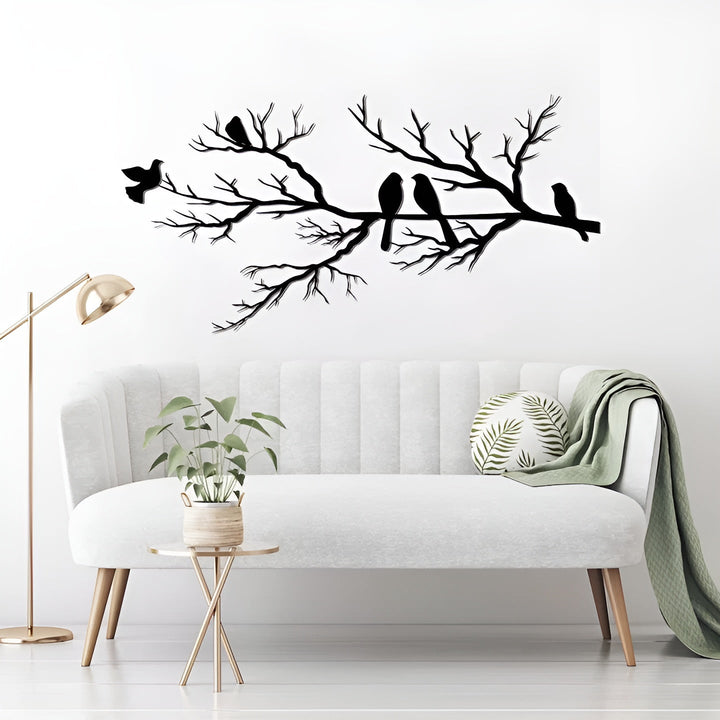 Metallväggdekor med fåglar på gren – Modernt &amp; Klassisk design för hemmet