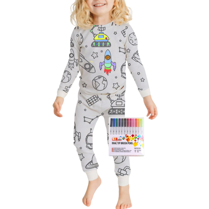 Barn Färg-i-bomull Pyjamas Set