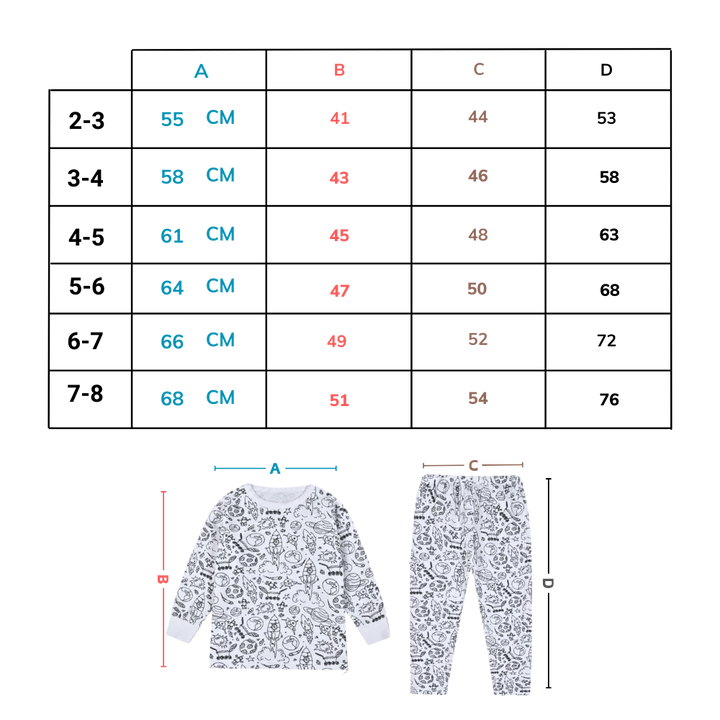 Barn Färg-i-bomull Pyjamas Set