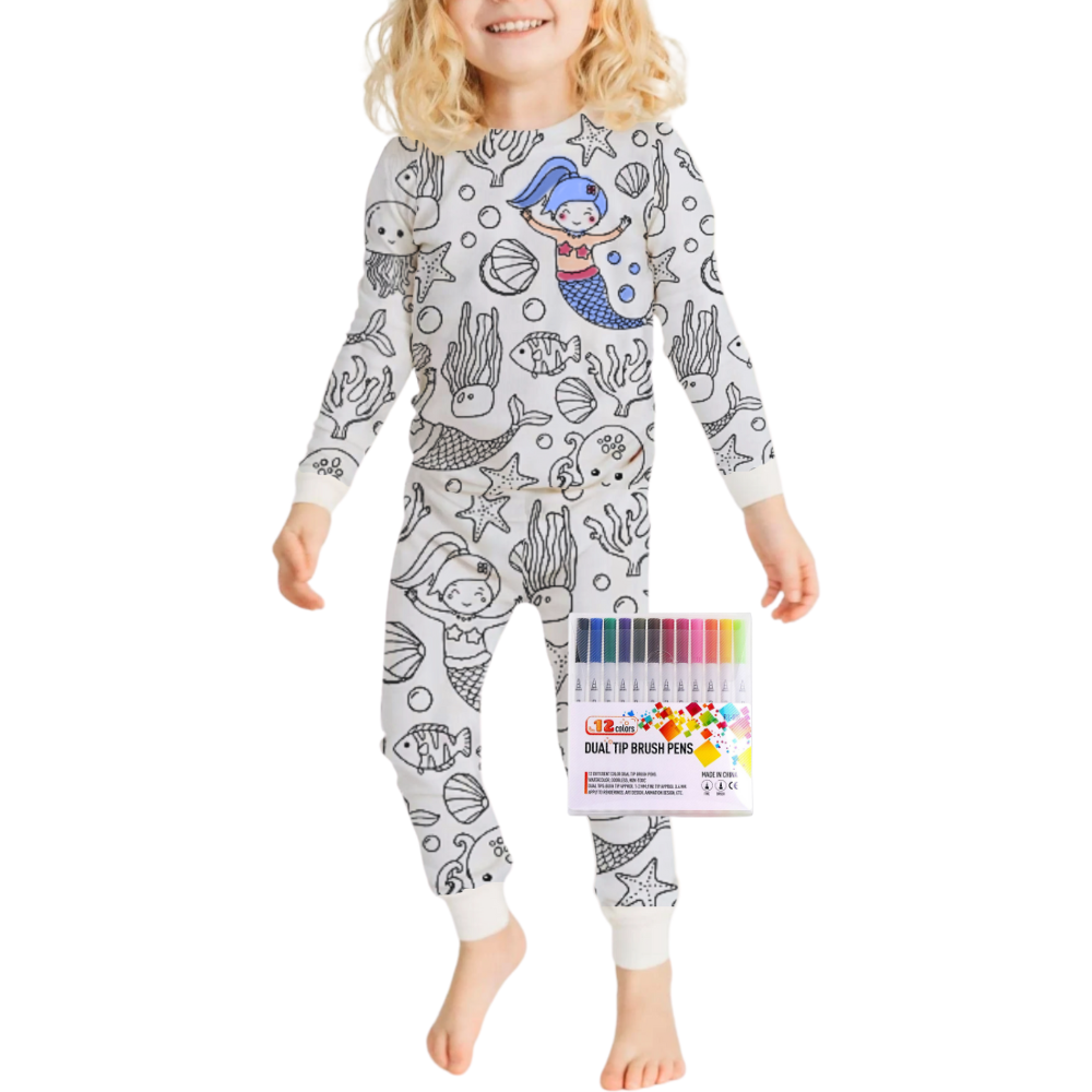 Barn Färg-i-bomull Pyjamas Set