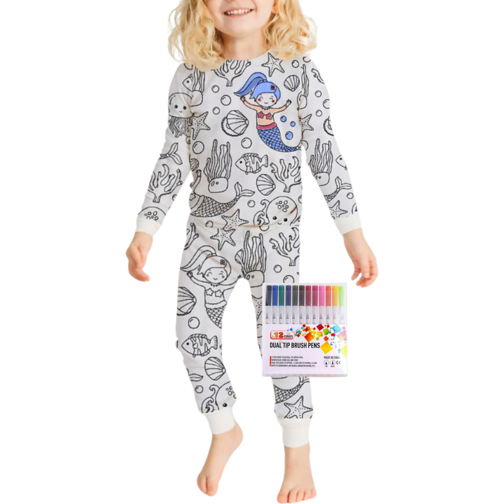 Barn Färg-i-bomull Pyjamas Set