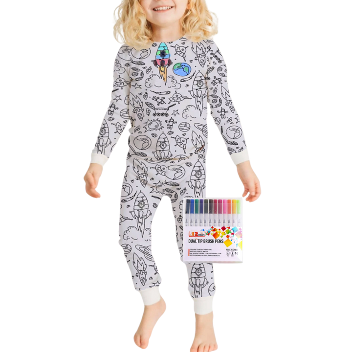 Barn Färg-i-bomull Pyjamas Set
