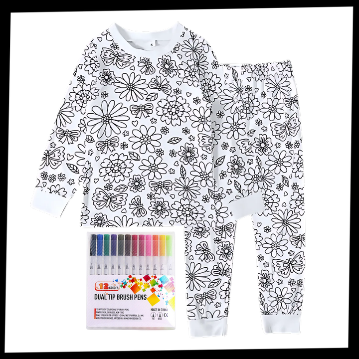Barn Färg-i-bomull Pyjamas Set