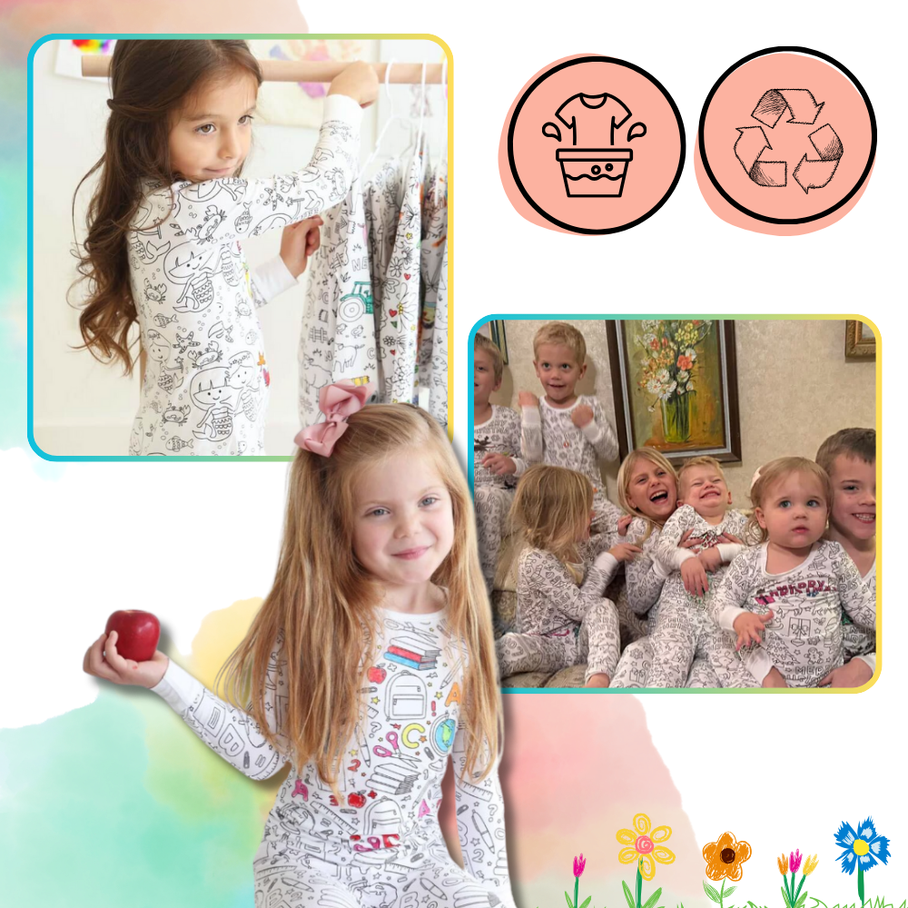 Barn Färg-i-bomull Pyjamas Set