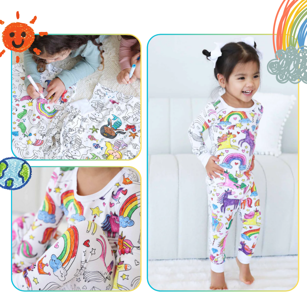Barn Färg-i-bomull Pyjamas Set