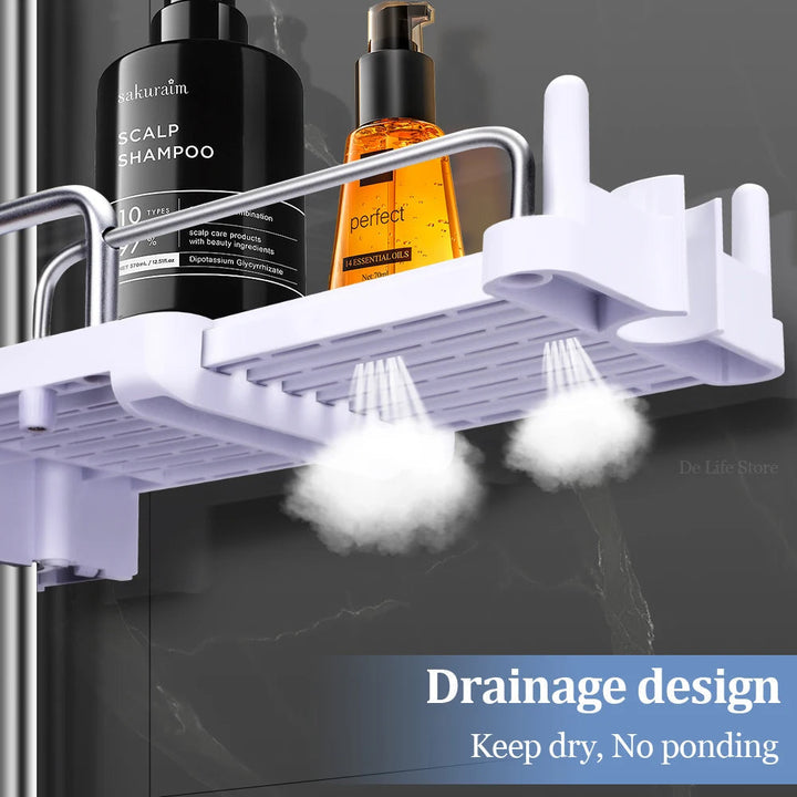Carvallo Halter | Justerbar duschhuvudshållare &amp; hylla | 2-i-1 design | Platsbesparande plast
