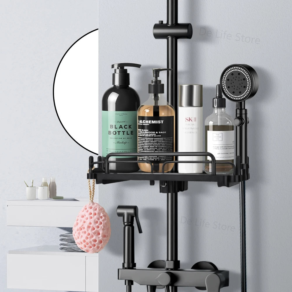 Carvallo Halter | Justerbar duschhuvudshållare &amp; hylla | 2-i-1 design | Platsbesparande plast
