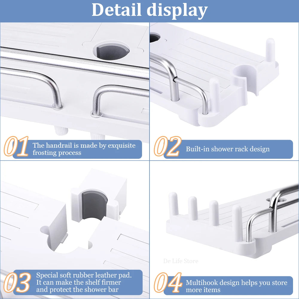 Carvallo Halter | Justerbar duschhuvudshållare &amp; hylla | 2-i-1 design | Platsbesparande plast