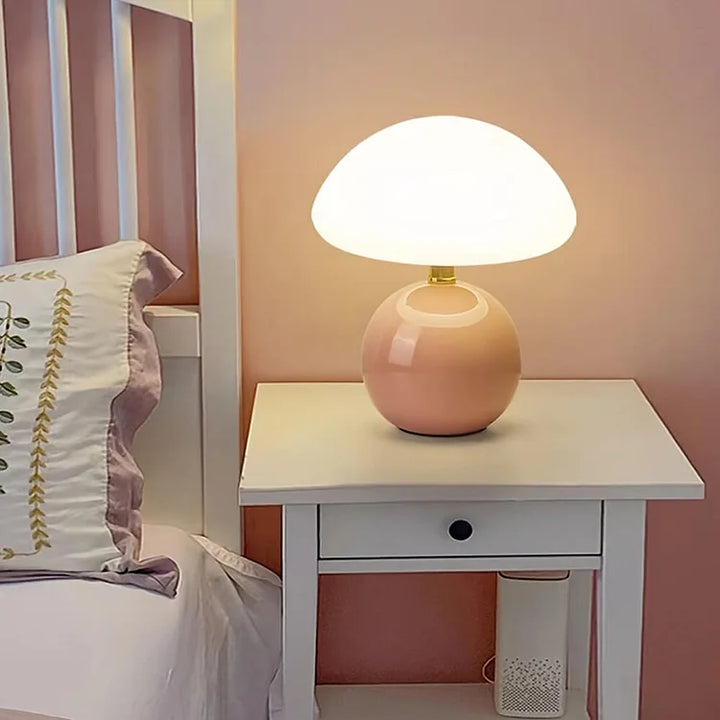 Bordslampa kräm keramik LED svampdesign