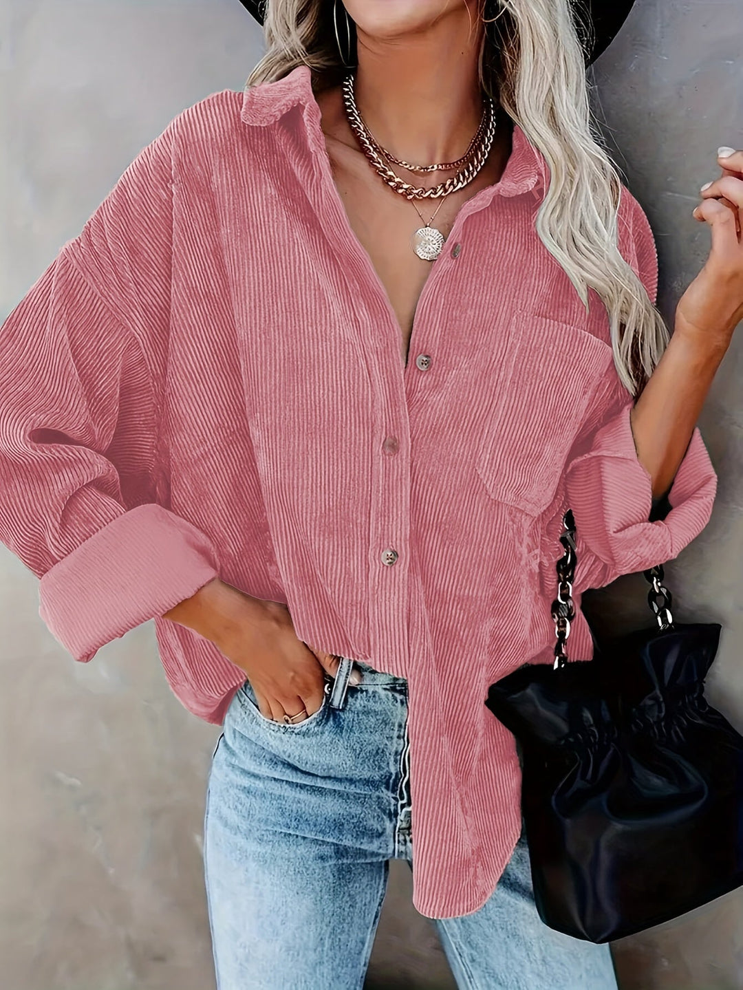 Dam Oversized Skjorta Corduroy Mjuk Bomull