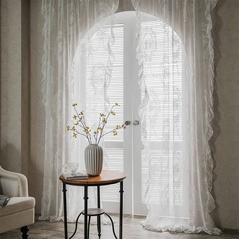 Ruffle Lace Gardin Hål-Ut Transparenta Gardiner
