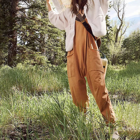 Kvinnors Jumpsuit Lätt Bomull Lång Ärm Loose Fit
