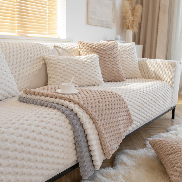 Honeycomb Plush Tjocknon-slip Sofföverdrag för Husdjur