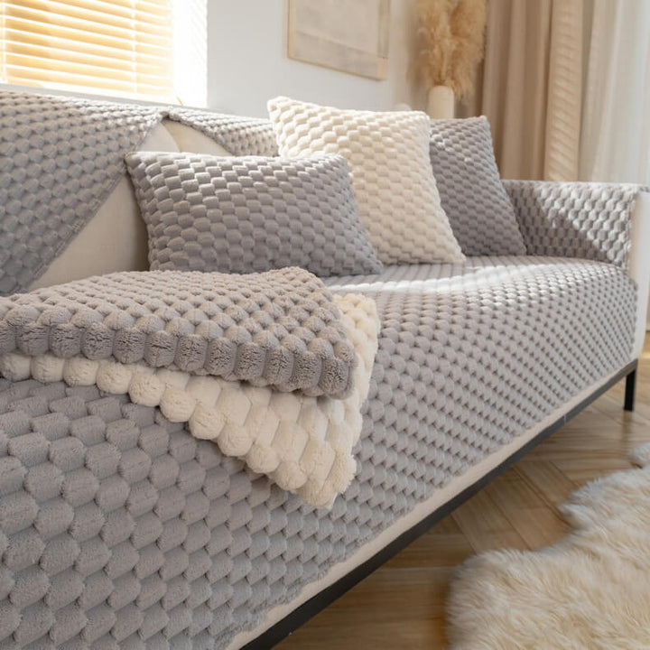 Honeycomb Plush Tjocknon-slip Sofföverdrag för Husdjur