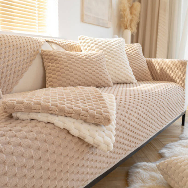 Honeycomb Plush Tjocknon-slip Sofföverdrag för Husdjur