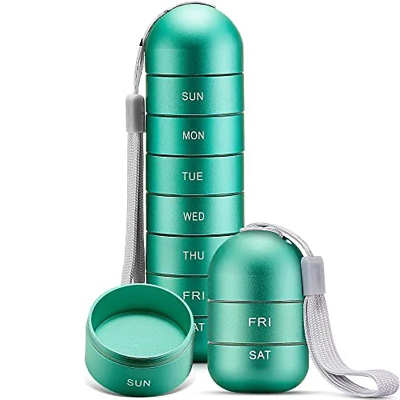 Aluminium 7 Dagars Portabel Tablet Organizer för Resa, Tablet Låda Tablet Behållare
