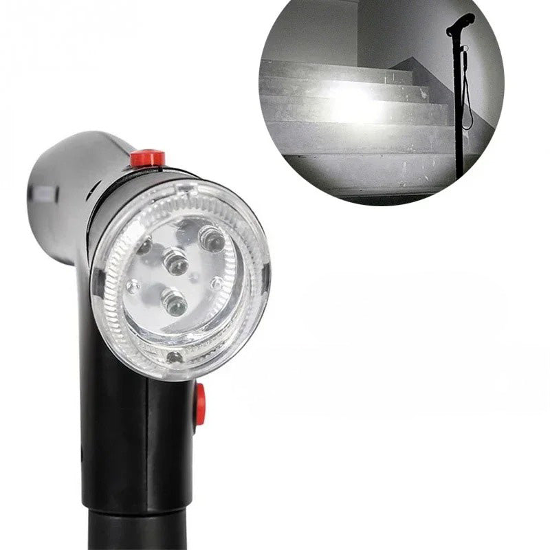 Ihopfällbar Käpp med dubbla handtag, alarm &amp; lampa