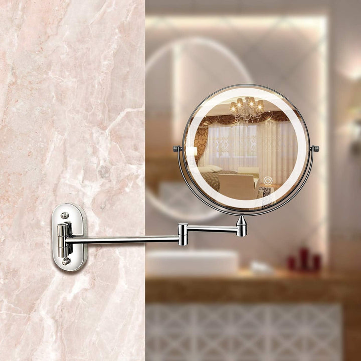 LED Väggspegel med kromram och förstoringsglas