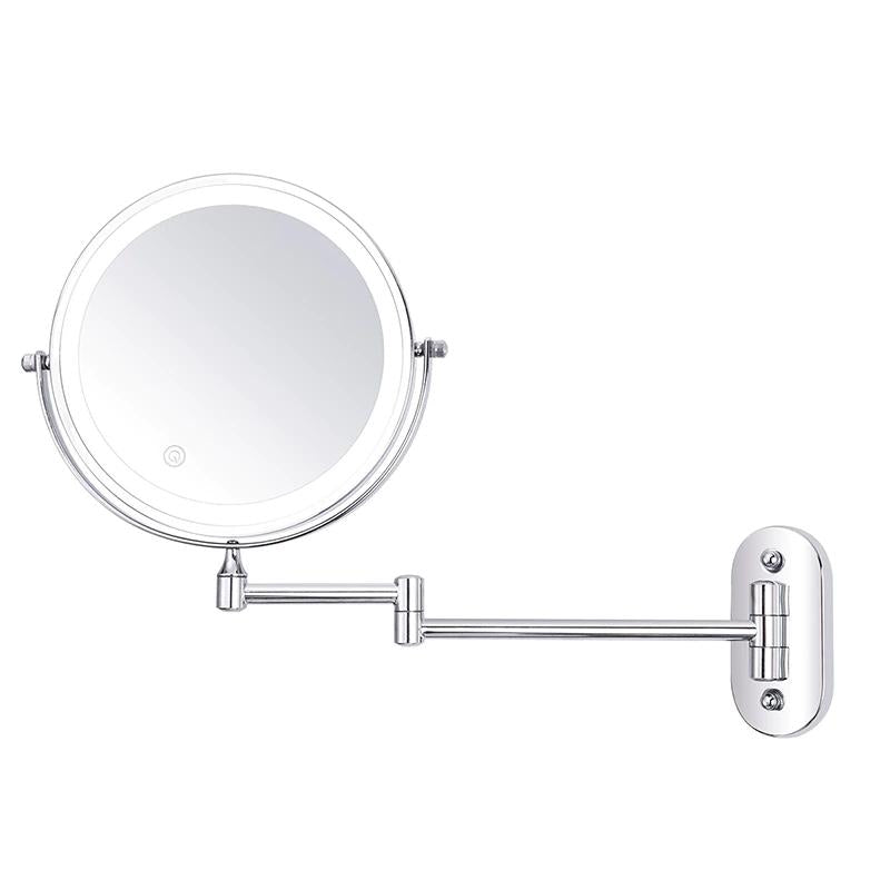 LED Väggspegel med kromram och förstoringsglas