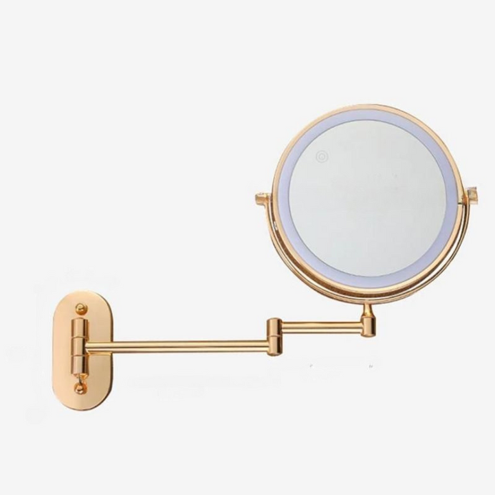 LED Väggspegel med Guld Finish och Förstoringsglas