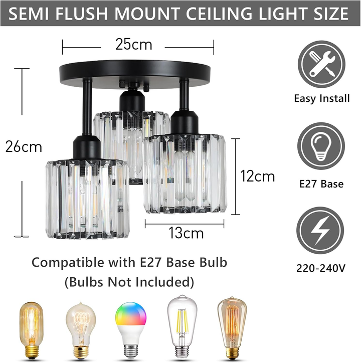 Elegant Modern Crystal Semi-Flush Taklampor