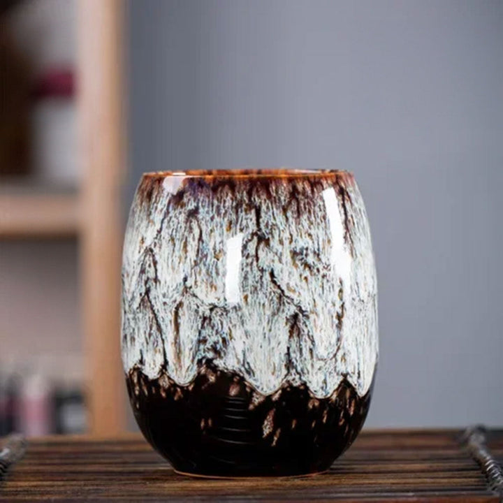 Marmor Keramisk Kaffe Mugg | 10oz med Guldhandtag | Elegant Virveldesign