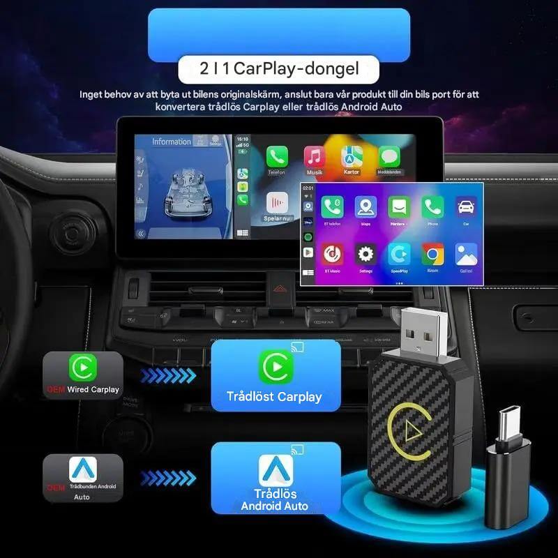 CarloBox – Trådlös CarPlay &amp; Android Auto Adapter | Enkel Plug &amp; Play för en Sladdfri Bilupplevelse