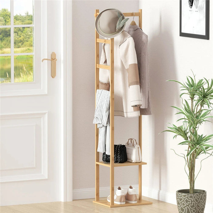 HarmonyWood Rack - Bambu-hörneregale med krokar och hyllor