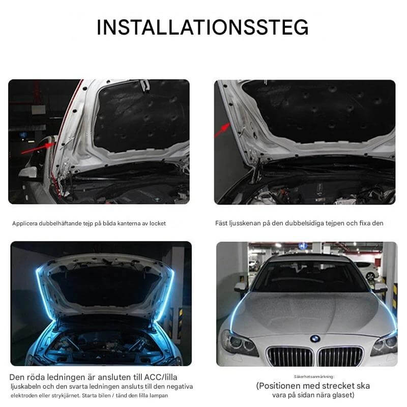 GlowTail - LED DRL Huvlist för Bil | 150cm Sekventiellt Ljusband med Vattentålig Design