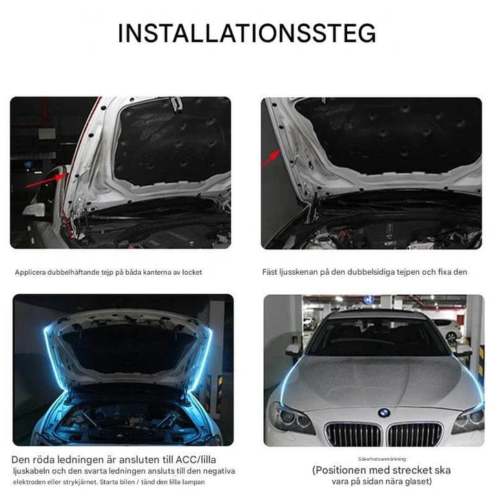 GlowTail - LED DRL Huvlist för Bil | 150cm Sekventiellt Ljusband med Vattentålig Design