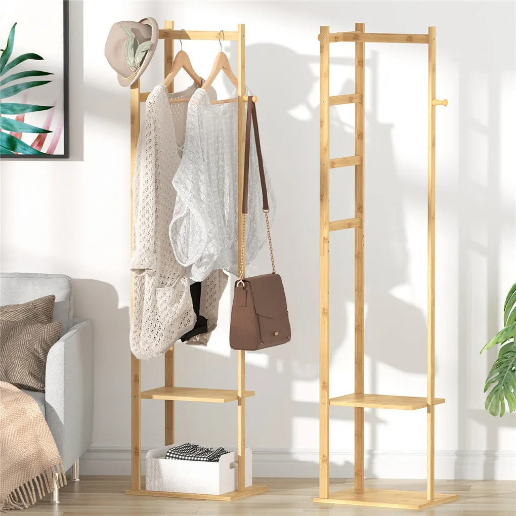 HarmonyWood Rack - Bambu-hörneregale med krokar och hyllor